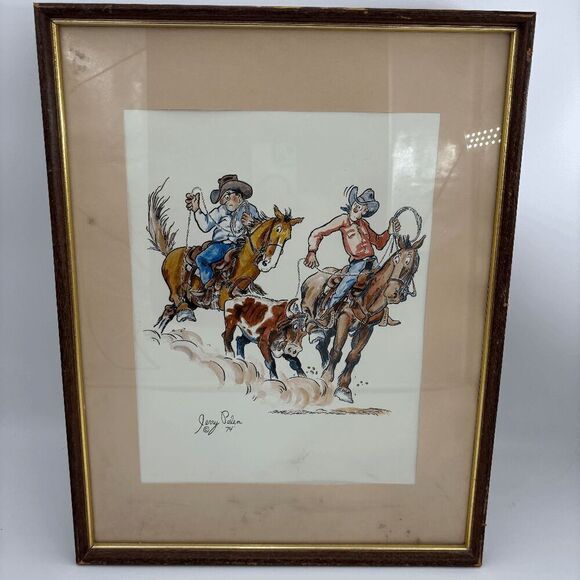 Jerry Palen 74 Team Roper Heeler Heels Own Horse Original Painting Western Rodeo - Picture 1 of 8